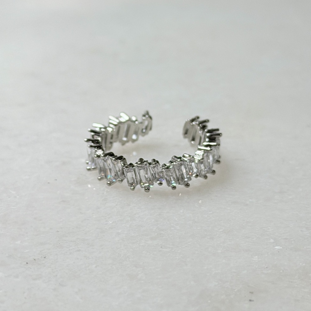 Sparkling Clear White Cubic Zirconia Baguette Open Ring